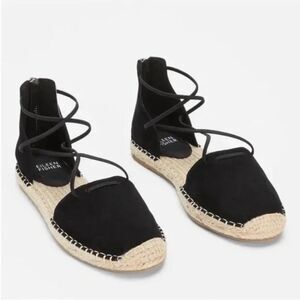 Eileen Fisher Espadrille Flat Sandals 7 Lace Up Closed Toe Resort Black Lee